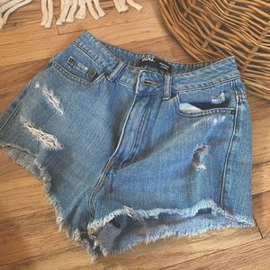 BDG || High Waste Cheeky Frayed Denim Jean Shorts